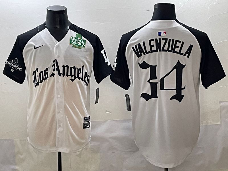 Men 2025 Los Angeles Dodgers #34 Valenzuela White black Five generations Joint Name Nike MLB Jersey style 5267